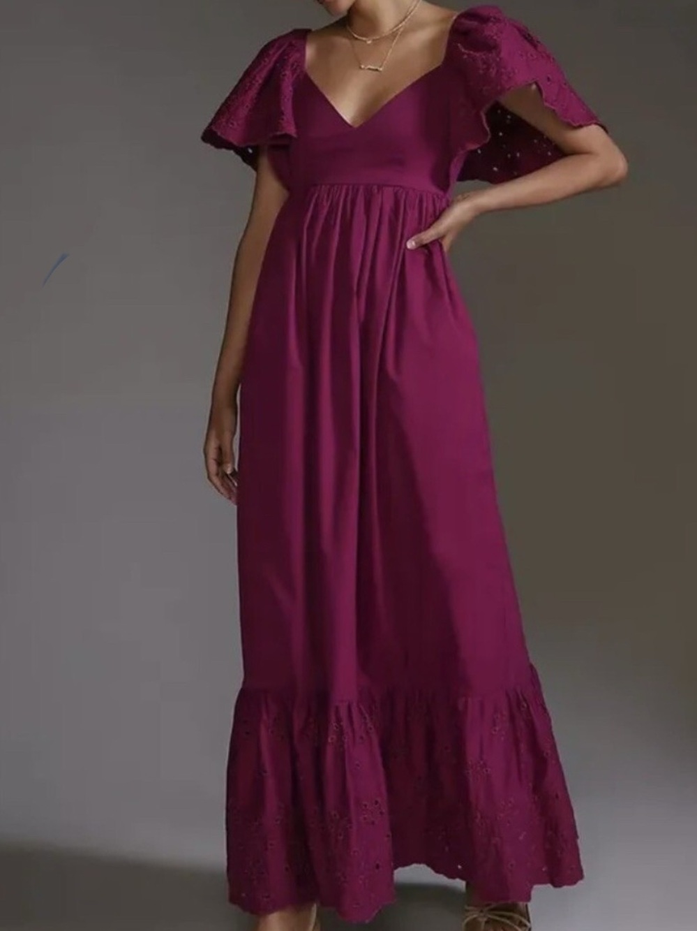 En Saison Flutter-Puff Sleeve Maxi Dress Size S